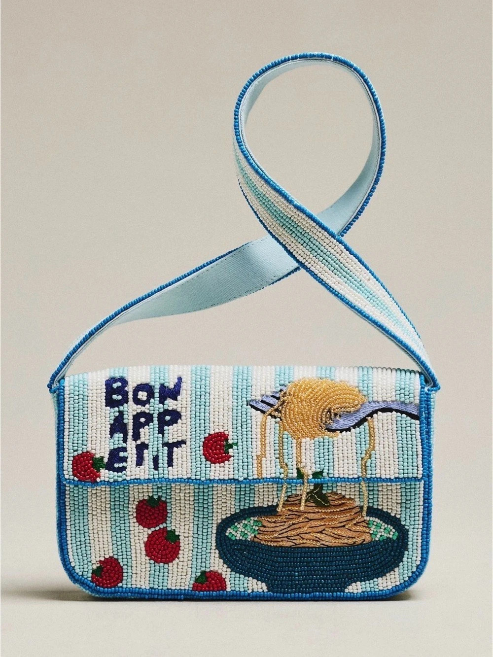 Anthropologie Fiona Beaded Bag: Food & Drink Edition Blue & White Bon Appetit